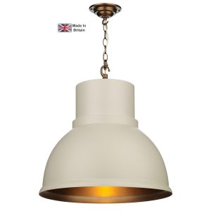 Shoreditch large ceiling pendant in Cotswold cream with antique brass