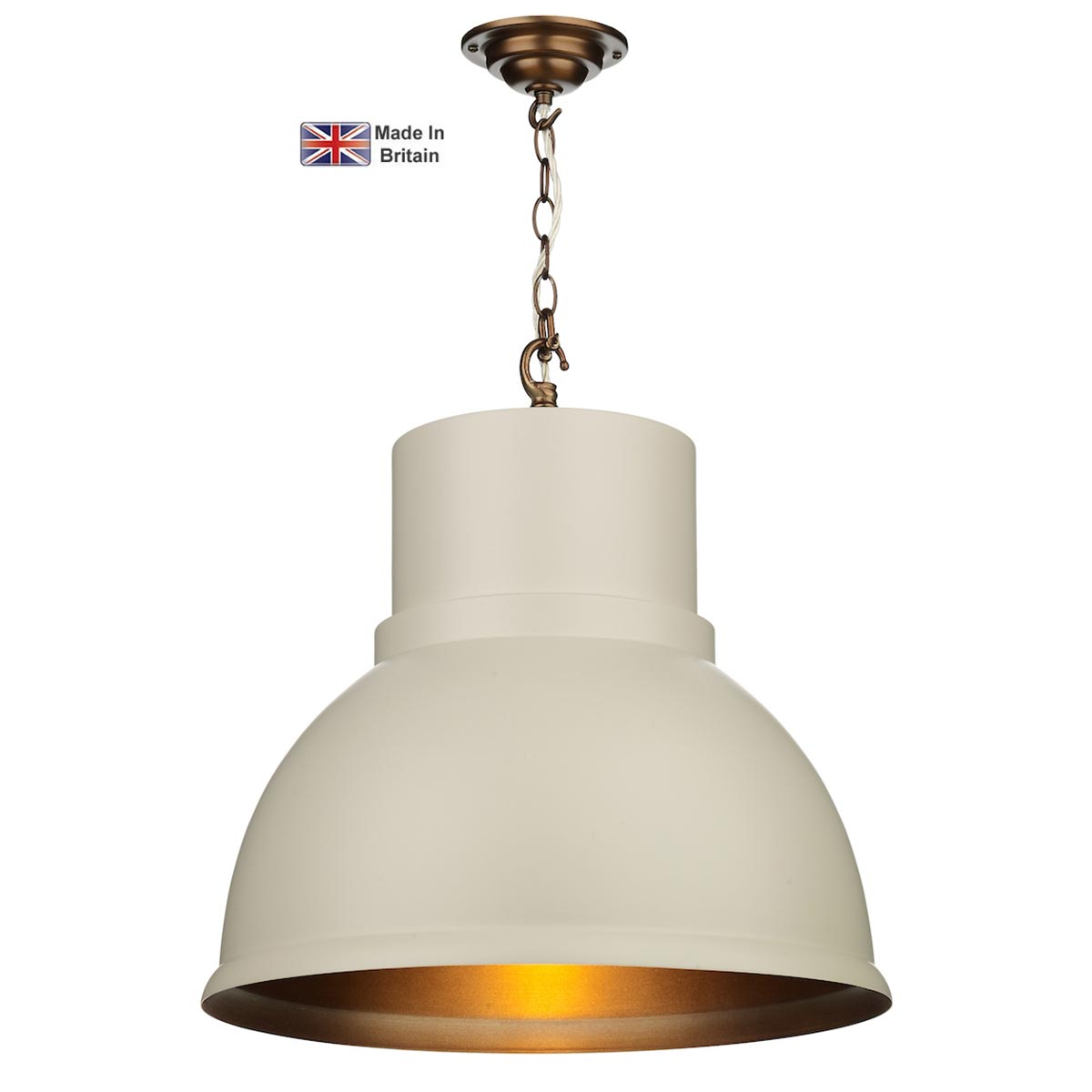 David Hunt Shoreditch Large 1 Light Pendant Cotswold Cream Brass Inner