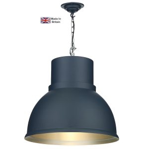 Shoreditch large ceiling pendant in smoke blue with brushed chrome