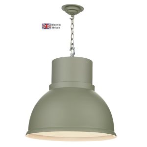 Shoreditch 1 light large single ceiling pendant in powder grey with white inner