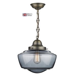 Stowe solid brass 1 light ceiling pendant with smoked glass shade