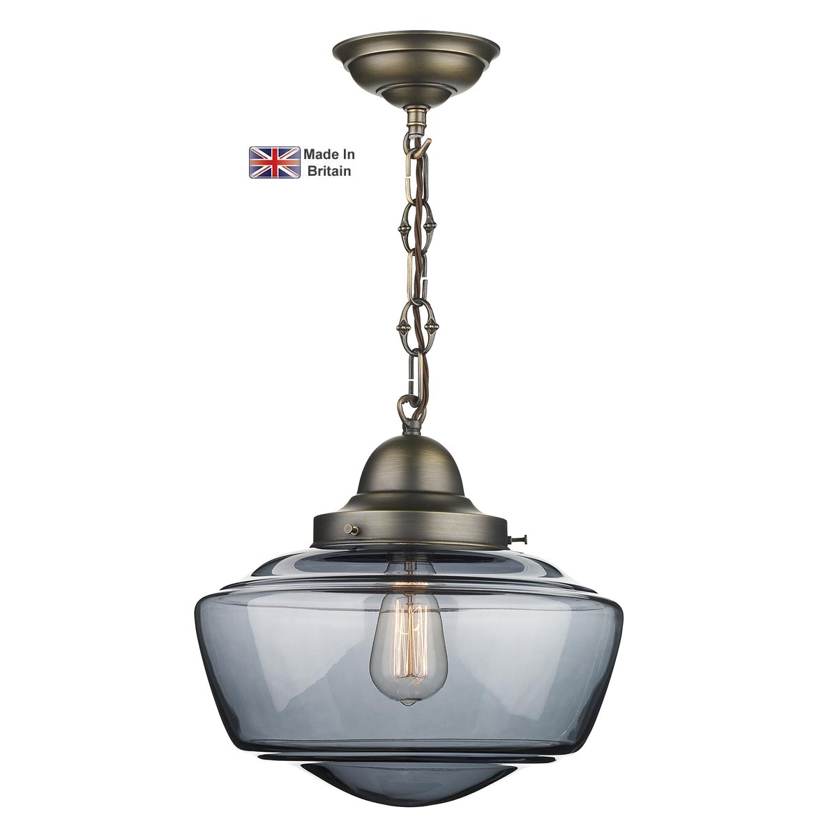 David Hunt Stowe Solid Brass 1 Light Ceiling Pendant Smoked Glass