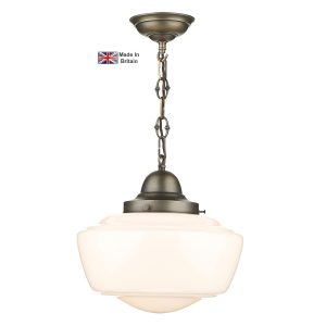 Stowe solid brass 1 light ceiling pendant with opal white glass shade