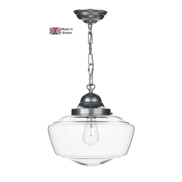 Stowe satin chrome 1 light pendant with clear glass shade