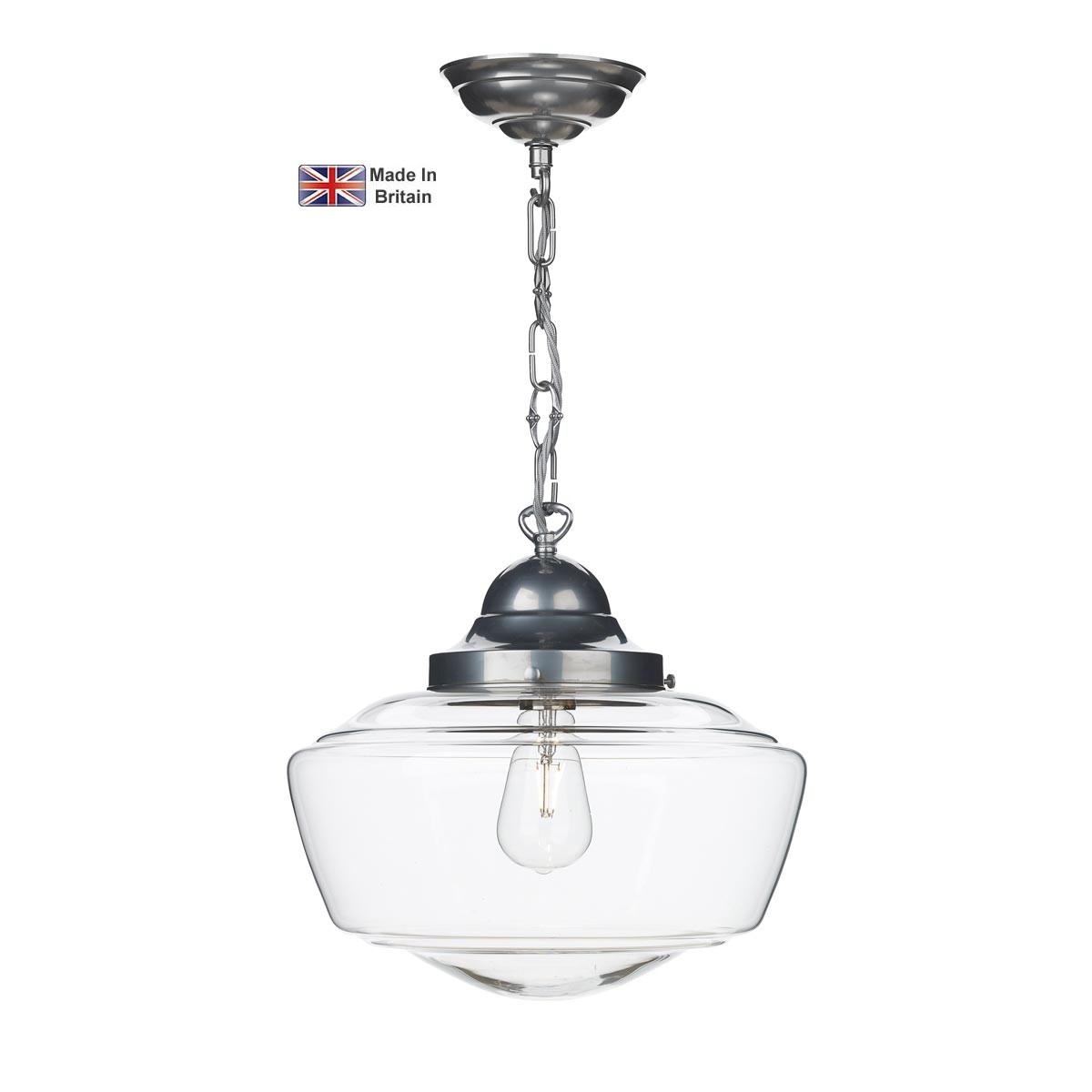 David Hunt Stowe Satin Chrome 1 Light Ceiling Pendant Clear Glass