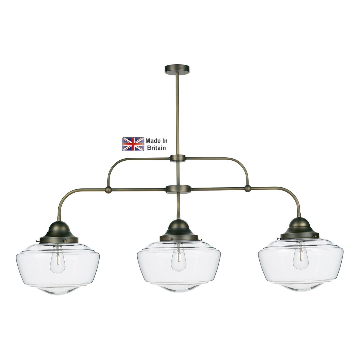 David Hunt Stowe Solid Brass 3 Light Pendant Bar Clear Glass Shades