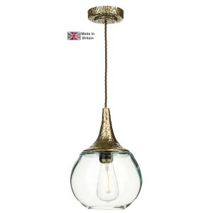 Teardrop glass 1 light ceiling pendant in rich bronze