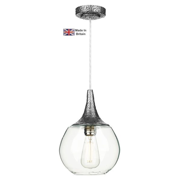 Teardrop glass 1 light ceiling pendant in pewter finish