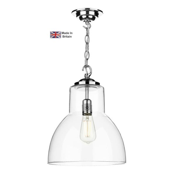 Upton chrome 1 light pendant with clear glass shade main image