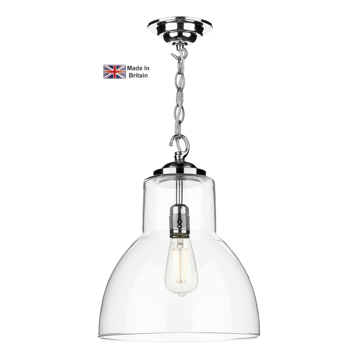 Upton Large Pendant Light Polished Chrome Clear Glass Shade