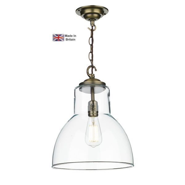 Upton solid brass 1 light pendant with clear glass shade main image