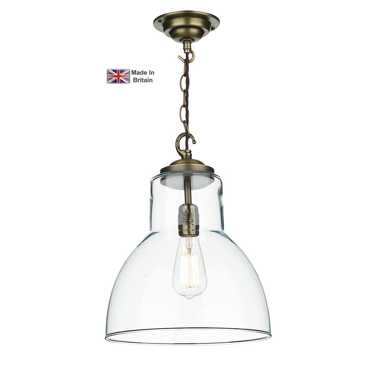 Upton Large Pendant Light Antique Brass Clear Glass Shade