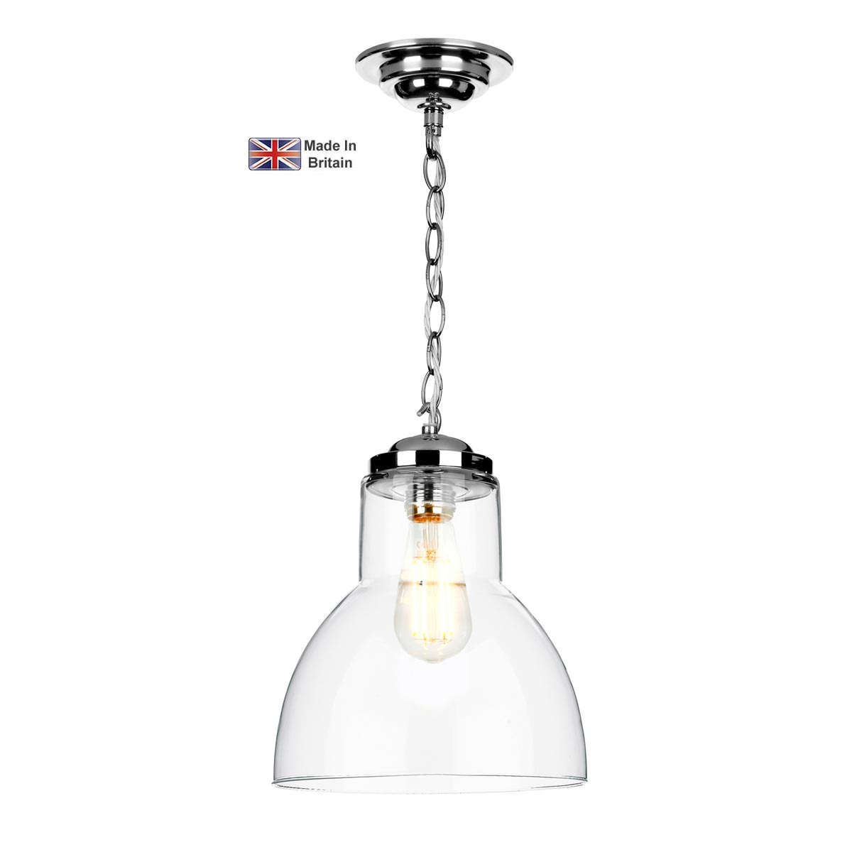 Upton Small Pendant Light Polished Chrome Clear Glass Shade