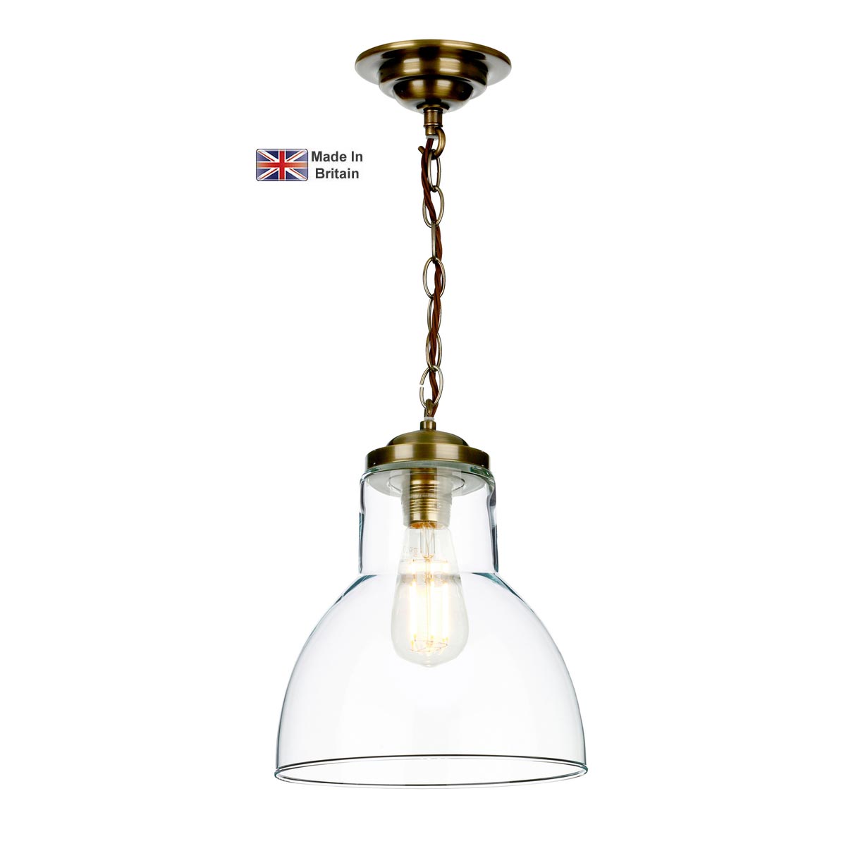 Upton Small Pendant Light Antique Brass Clear Glass Shade