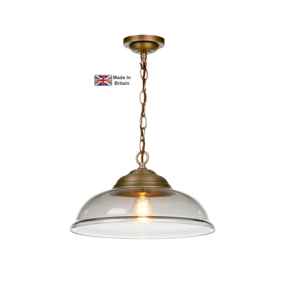 David Hunt Webster Solid Brass 1 Light Pendant Smoked Glass Shade