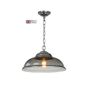 Webster solid brass 1 light smoked glass pendant in satin chrome