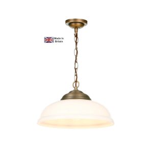 Webster solid antique brass 1 light pendant with opal glass shade main image