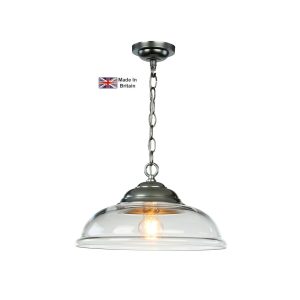 Webster solid brass 1 light clear glass pendant in satin chrome main image