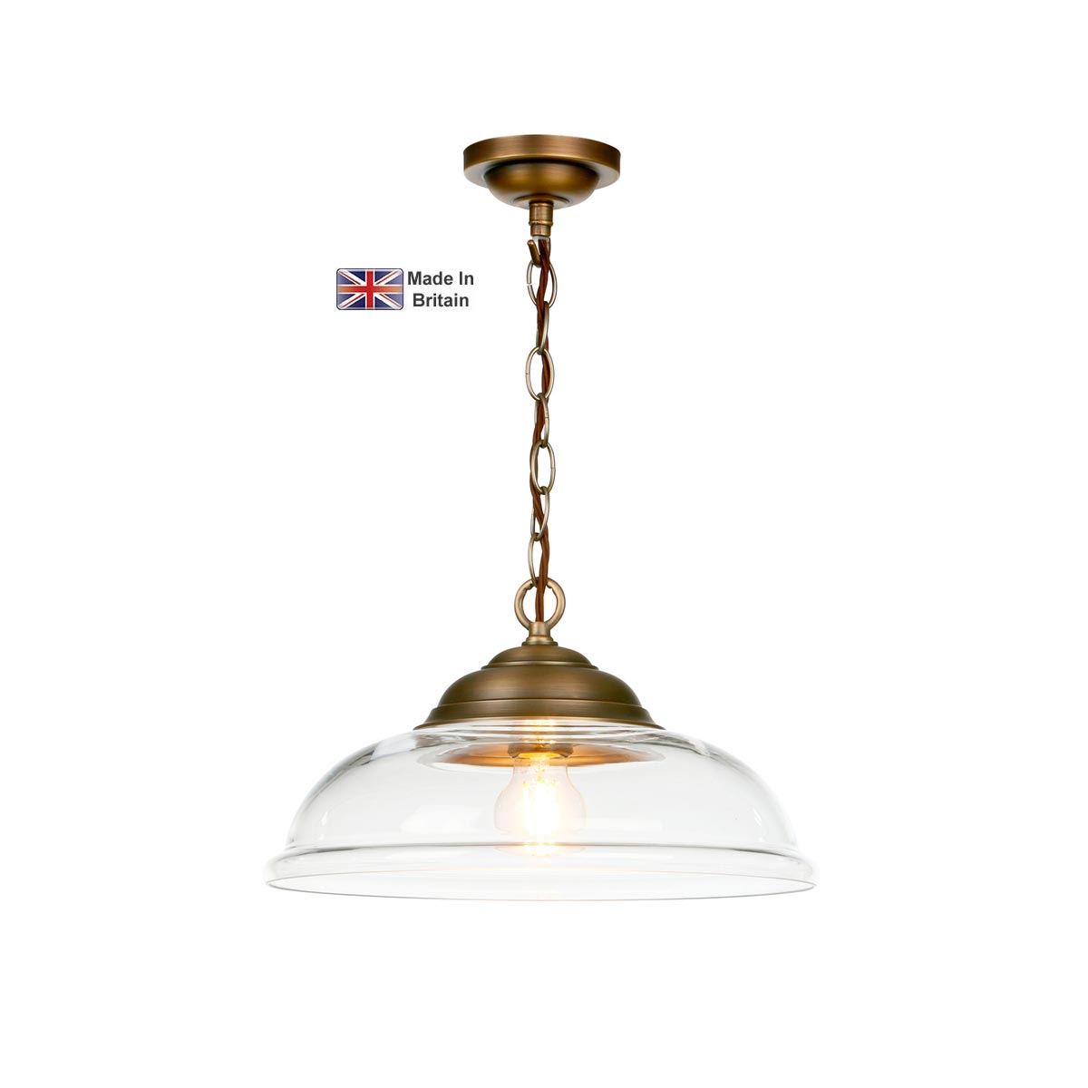 David Hunt Webster Solid Brass 1 Light Pendant Clear Bistro Glass Shade