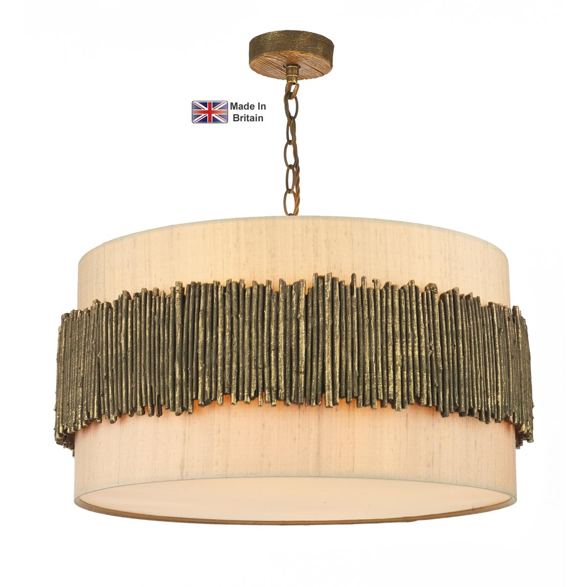 David Hunt Lighting Willow Taupe Silk Drum 4 Light Pendant Gold Cocoa