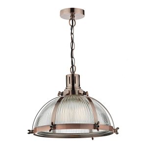 Debut single light ceiling pendant in antique copper full height on white background