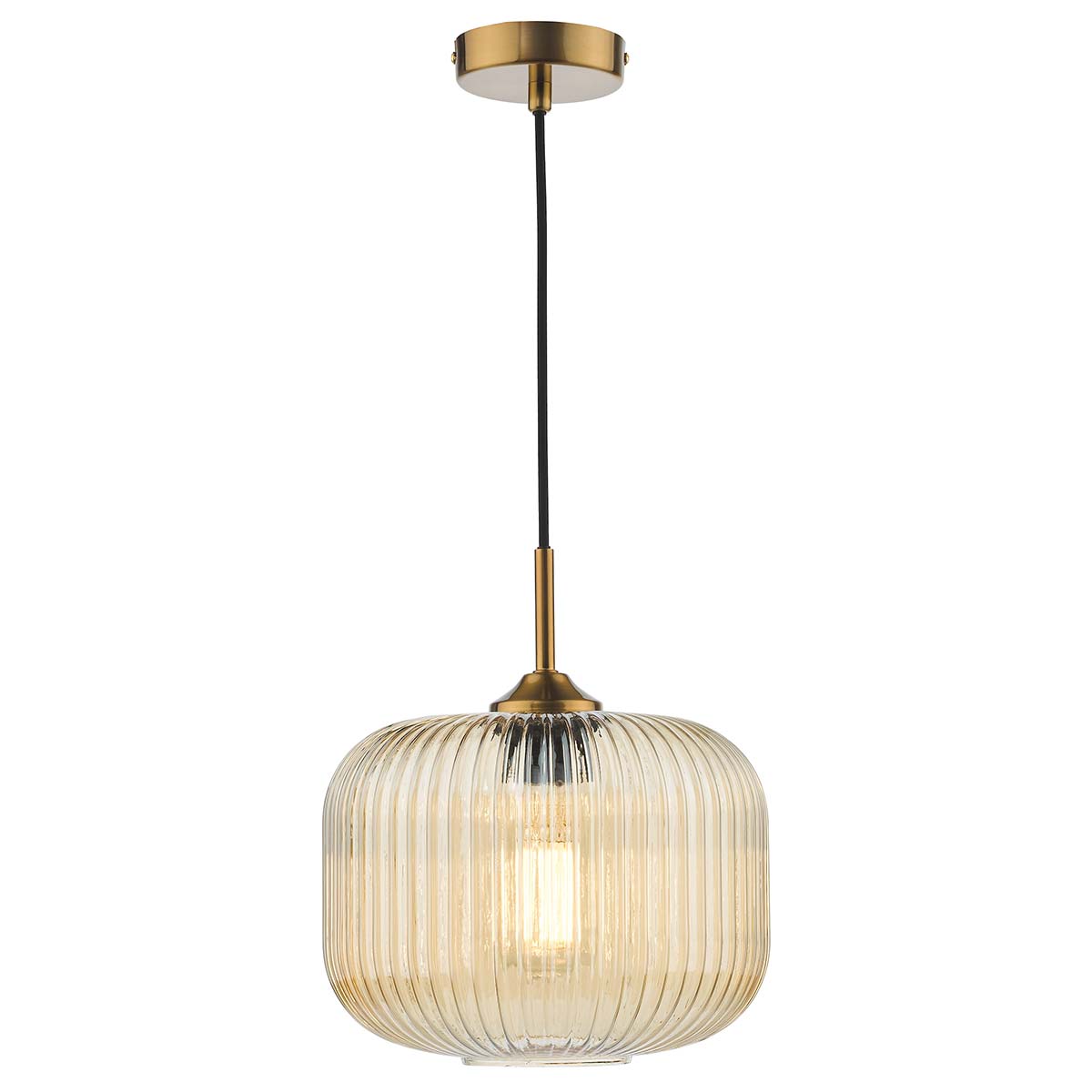 Dar Demarius 1 Light Pendant Smoked Glass Brass Detail