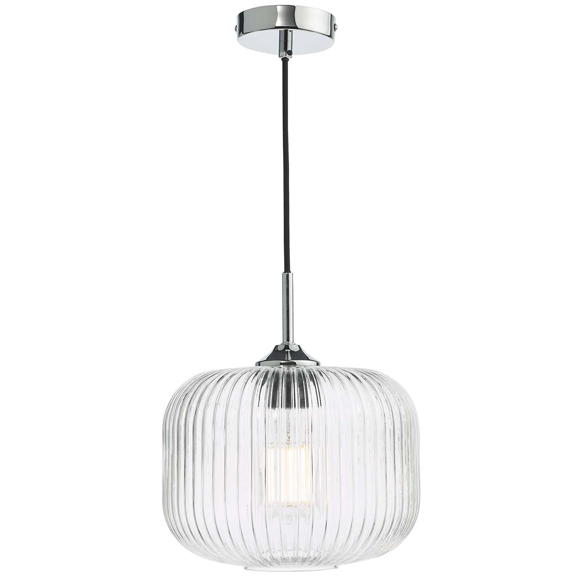 Dar Demarius 1 Light Pendant Clear Glass Chrome Detail