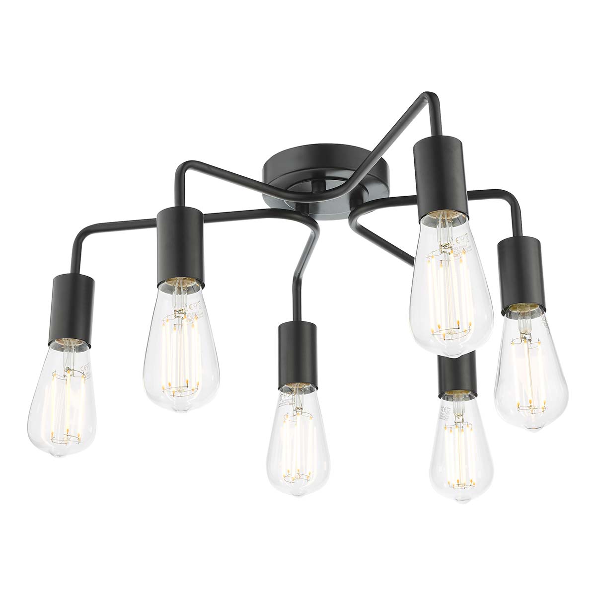 Dar Dena 6 Light Semi Flush Low Ceiling Light Matt Black