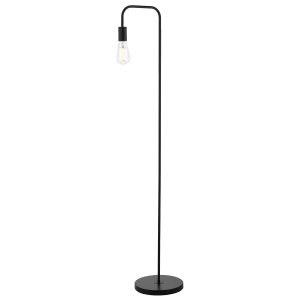 Dena single light floor lamp in matt black, shown on white background with pear bulb lit