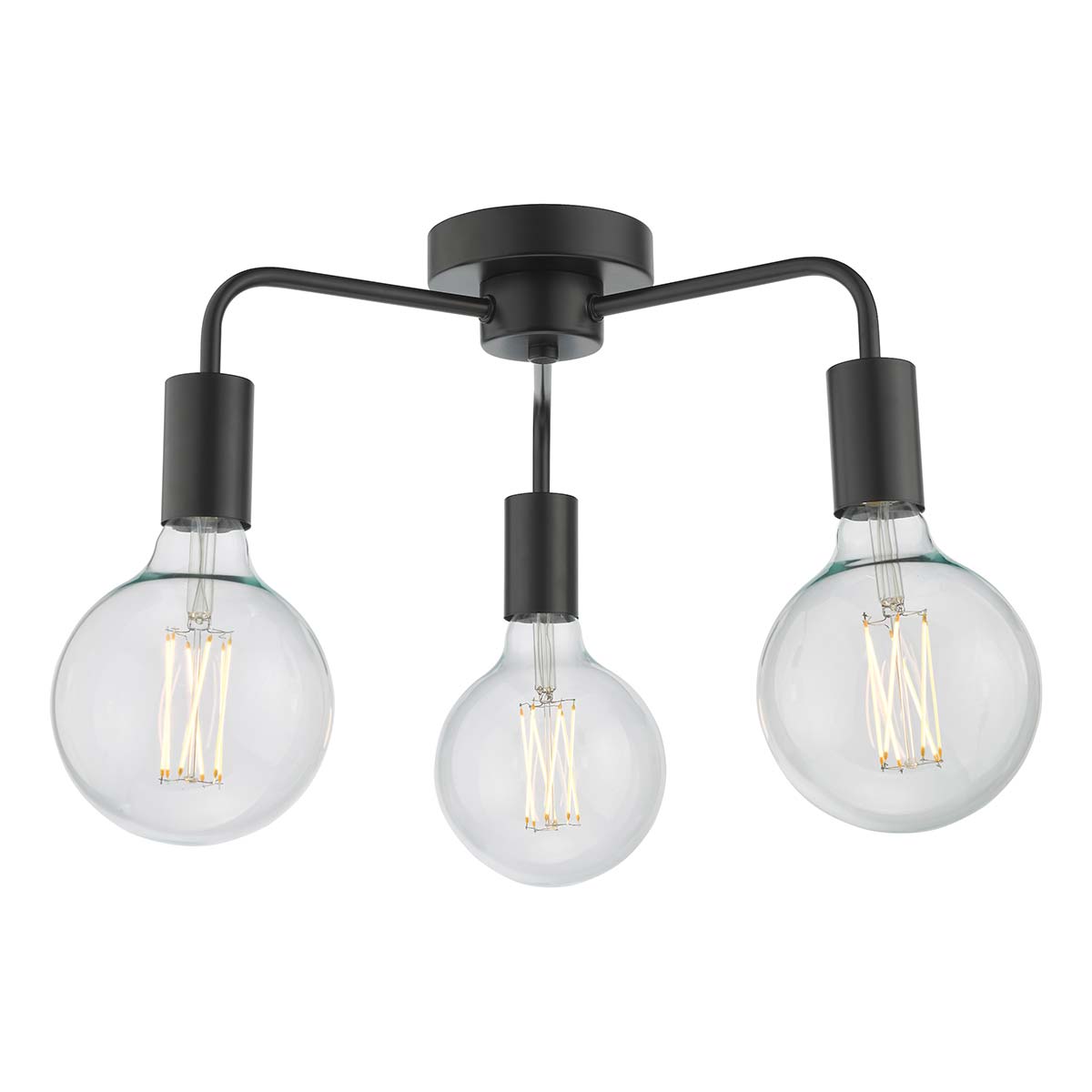 Dar Dena 3 Light Semi Flush Low Ceiling Light Matt Black