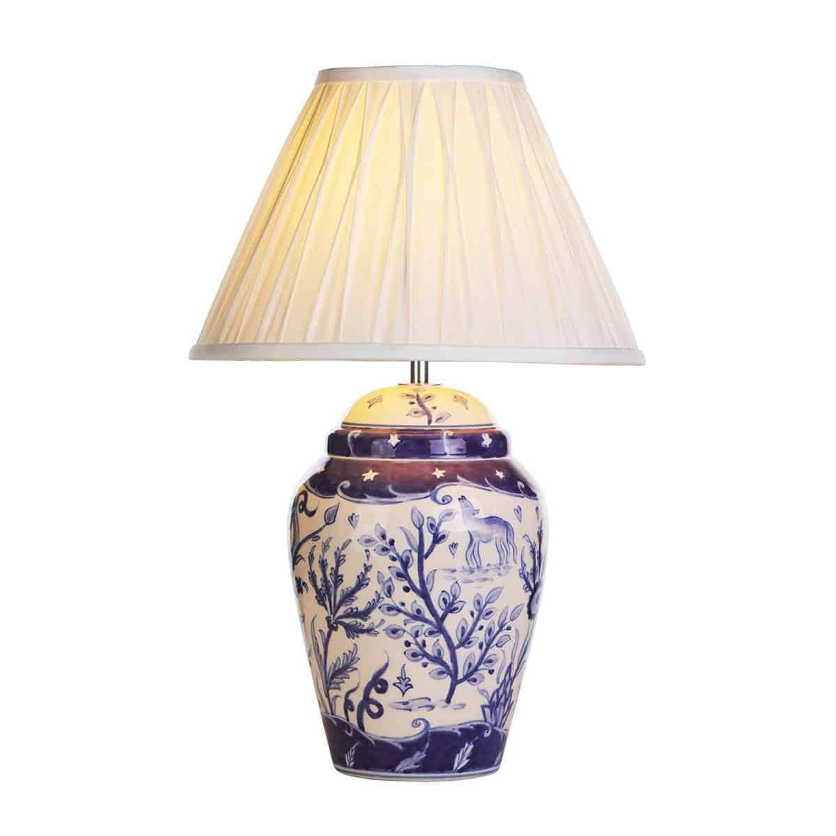 Devana Blue/White Ceramic Table Lamp Ivory Shade British Made