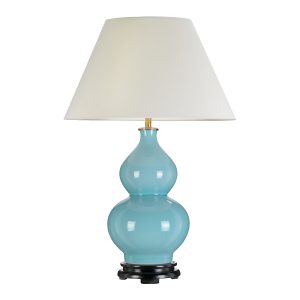 Harbin duck egg blue ceramic gourd table lamp, main image on white background.