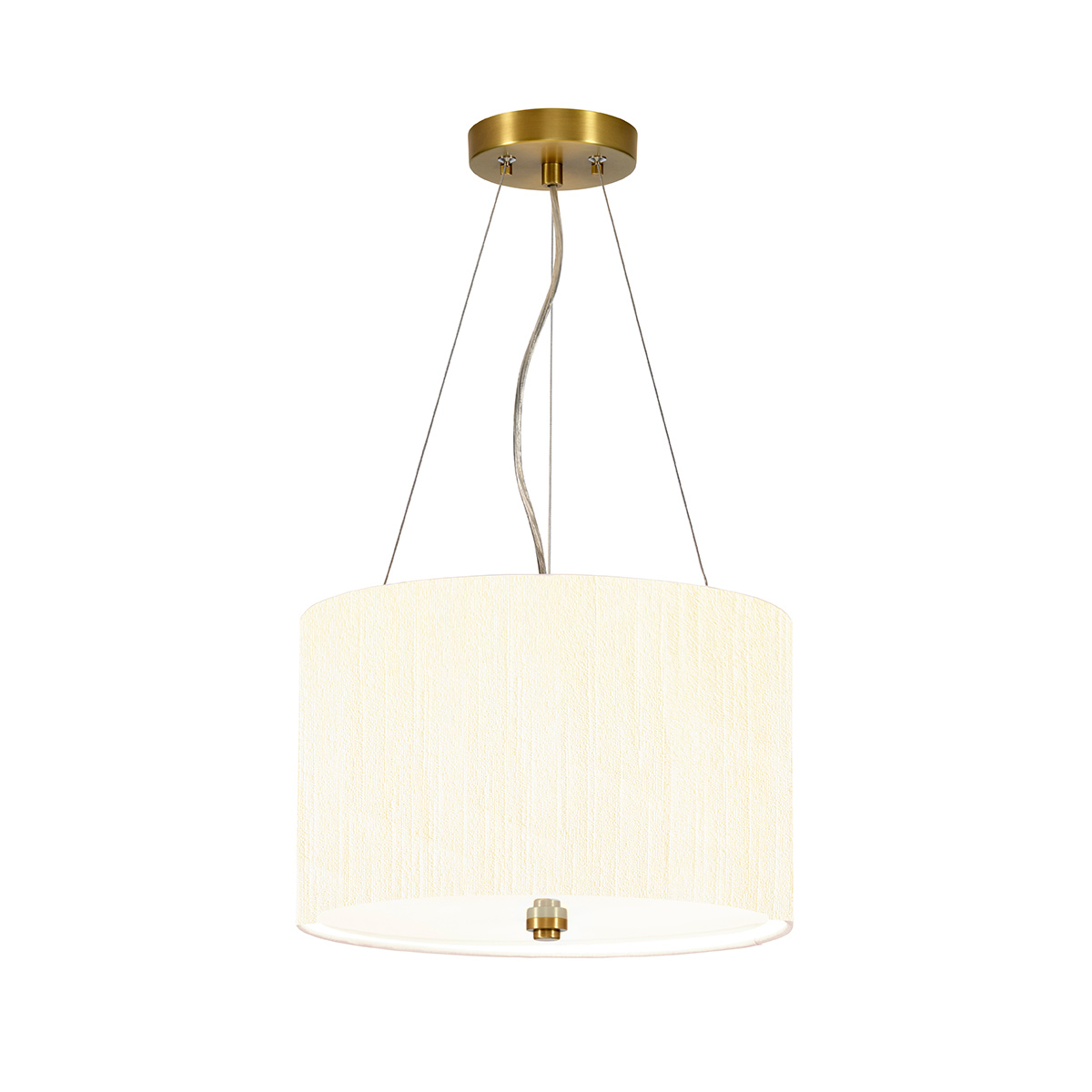Pearce 14″ 3 Light Ivory Drum Pendant With Brass Metalwork