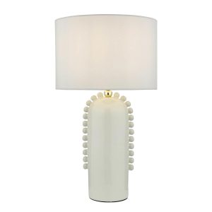 Dolce white ceramic table lamp with white cotton shade on white background