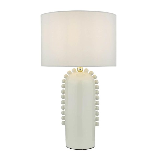 Dolce white ceramic table lamp with white cotton shade on white background