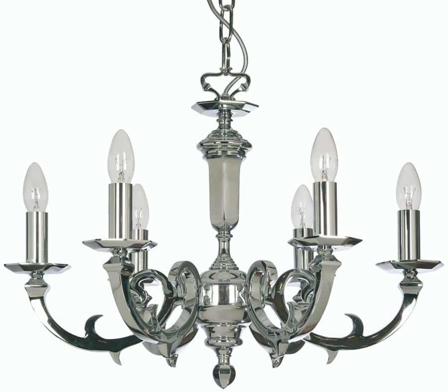 Dorchester Chrome Georgian Style 6 Light Chandelier Cast Brass