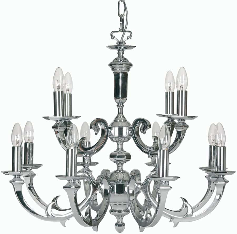 Dorchester Chrome Georgian Style 12 Light Chandelier Cast Brass