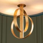Stylish Double Hoop 3 Light Ceiling Pendant Gold Leaf 60cm Teal Shade