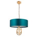 Stylish Double Hoop 3 Light Ceiling Pendant Gold Leaf 60cm Teal Shade