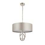 Stylish Double Hoop 3 Light Ceiling Pendant Silver Leaf 60cm Mink Shade