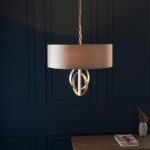 Stylish Double Hoop 3 Light Ceiling Pendant Silver Leaf 60cm Mink Shade