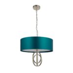 Stylish Double Hoop 3 Light Ceiling Pendant Silver Leaf 60cm Teal Shade
