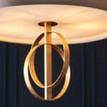 Stylish Double Hoop 5 Light Ceiling Pendant Gold Leaf 70cm Mink Shade
