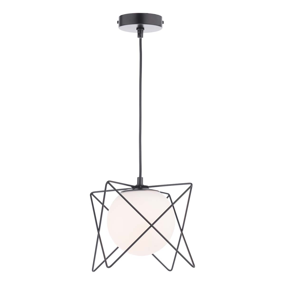 Dar Dreyson Single Light Pendant Matt Black Opal Glass