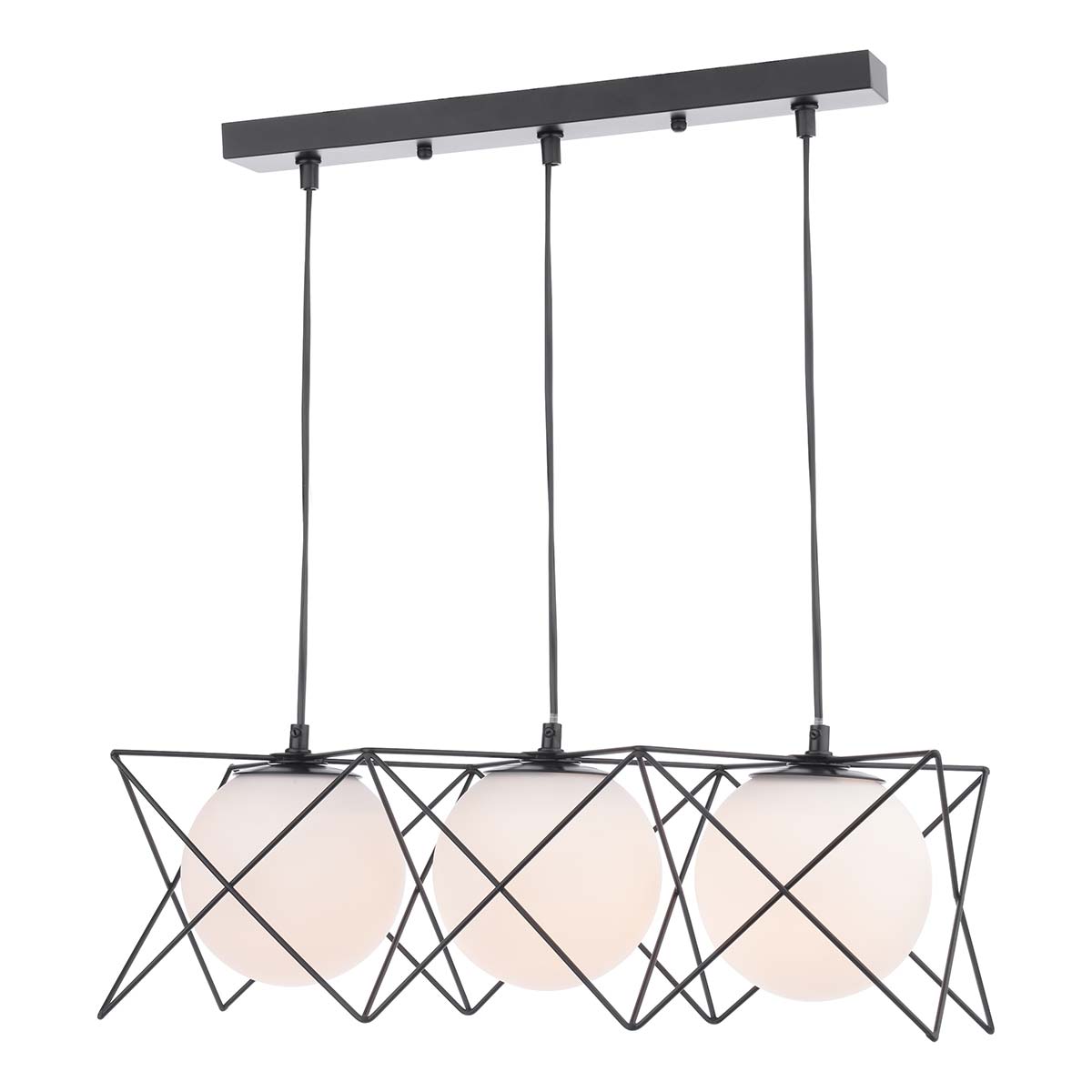 Dar Dreyson 3 Light Bar Pendant Matt Black Opal Glass