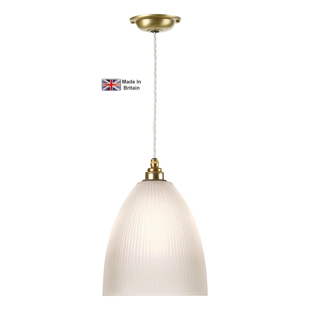 Duxford British Made Pendant Light Butter Brass Satin Glass