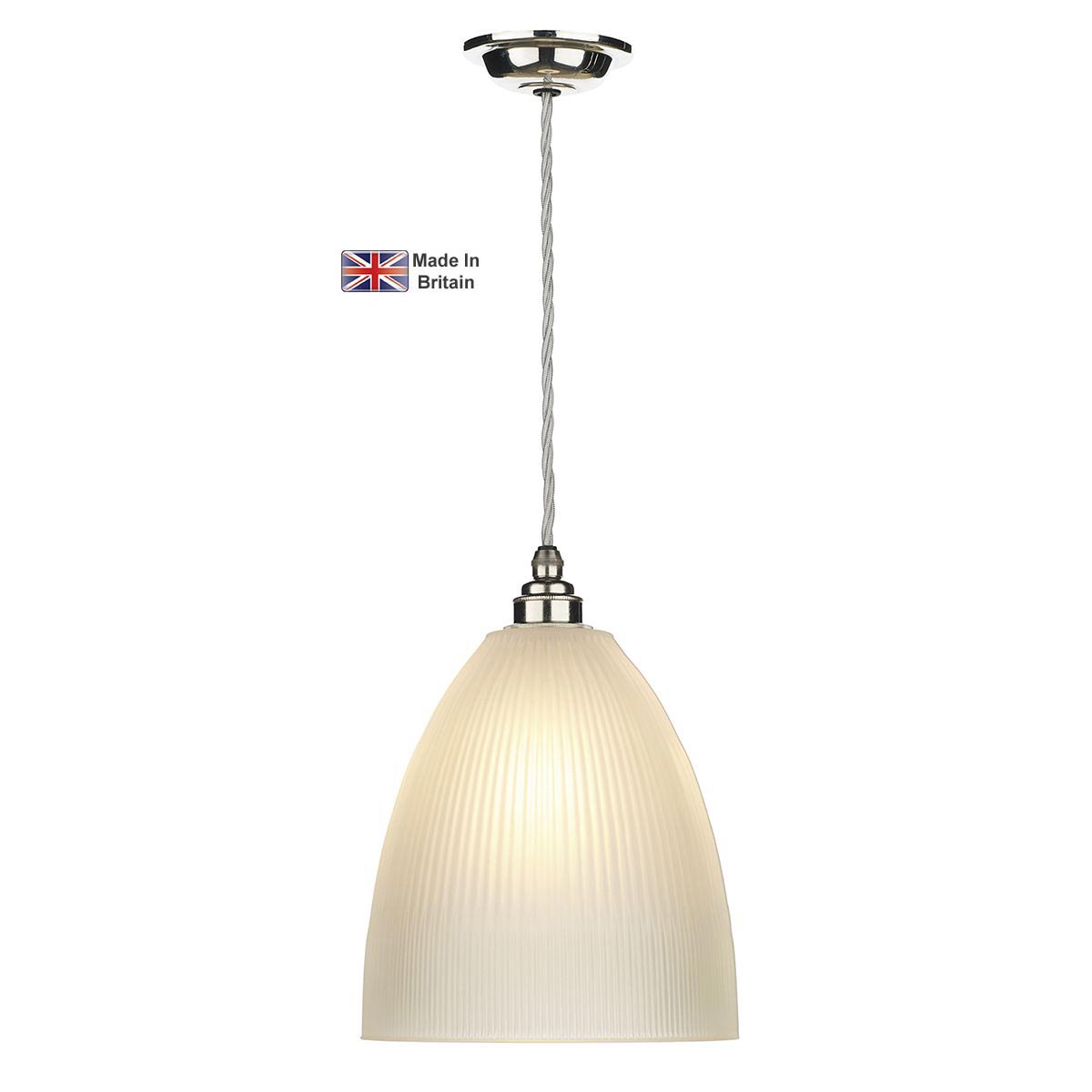 Duxford British Made Pendant Light Chrome Satin Glass Shade