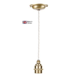 Duxford British made pendant suspension in solid butter brass with braided flex