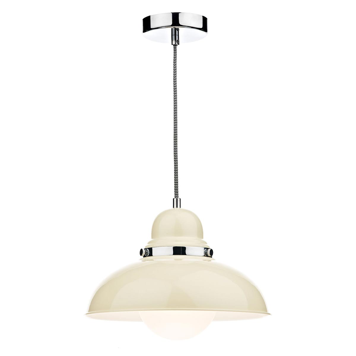 Dar Dynamo 1 Light Cream Ceiling Pendant Chrome Detail