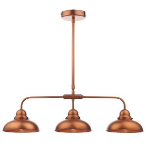 Dynamo 3 light bar pendant in antique copper on white background